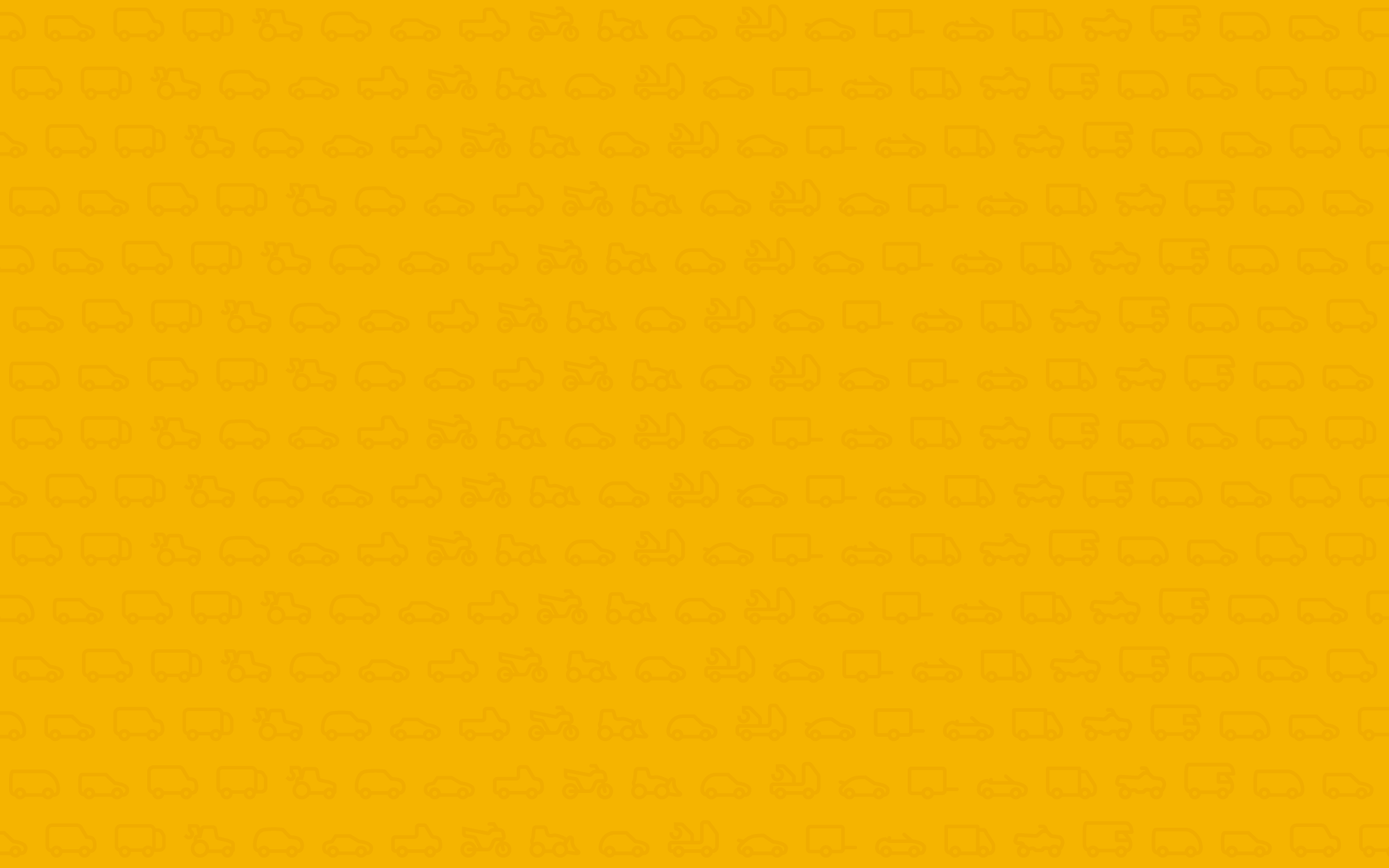 Gul bakgrund med diskret mönster av olika fordonstyper, inklusive bilar, lastbilar, motorcyklar och traktorer.