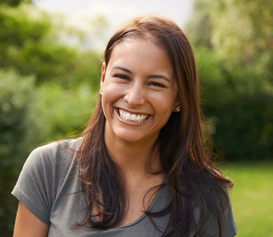 woman laughing outside