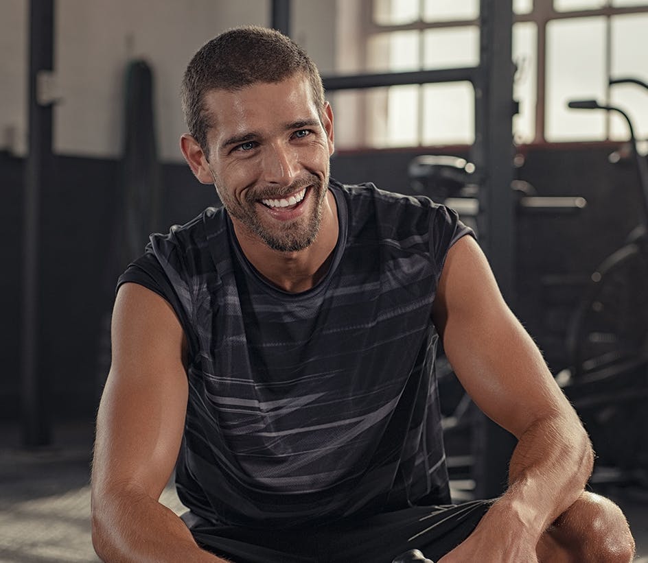 sweaty man working out