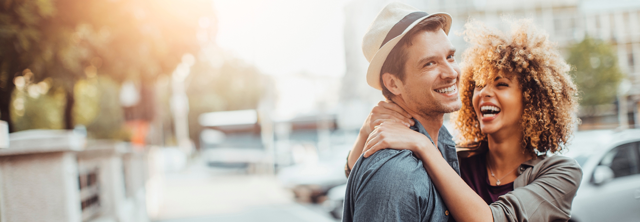 man and woman smiling