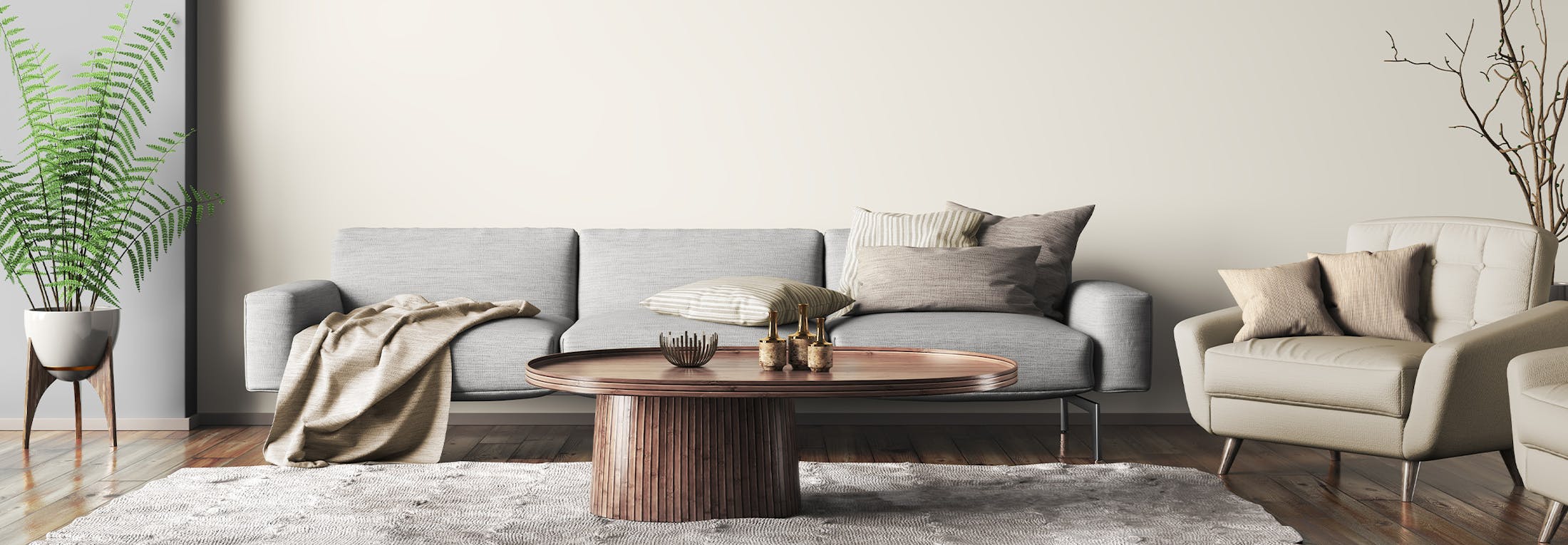 Grey and neutral themed living room