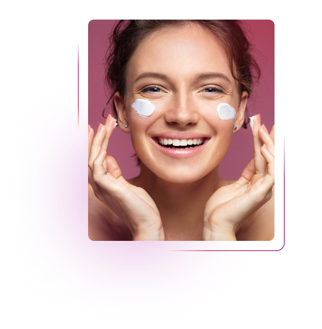 Model using skincare products