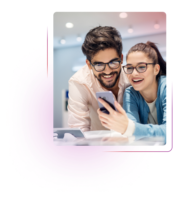 Man and woman using smartphone