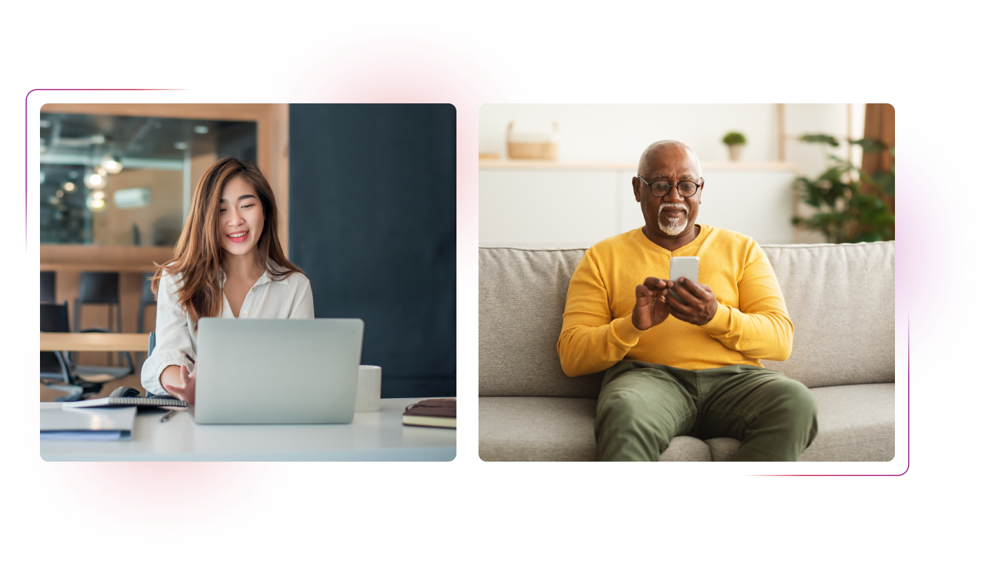 Woman with laptop and man with smartphone