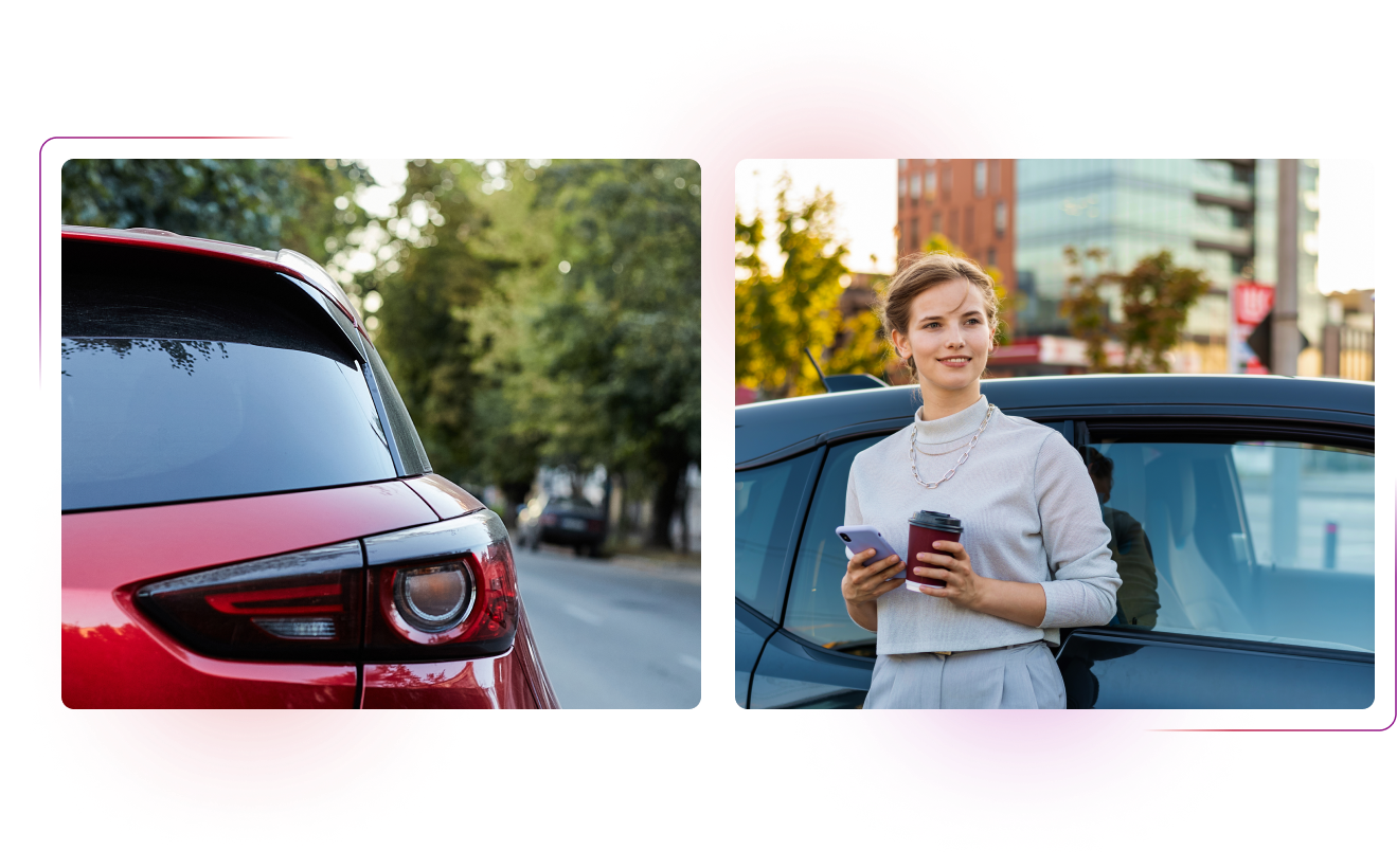 Woman next to Renault car