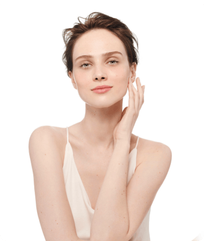Female model advertisting skincare products