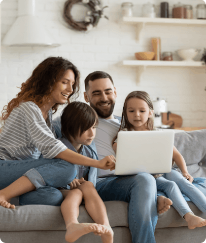 Family with a laptop