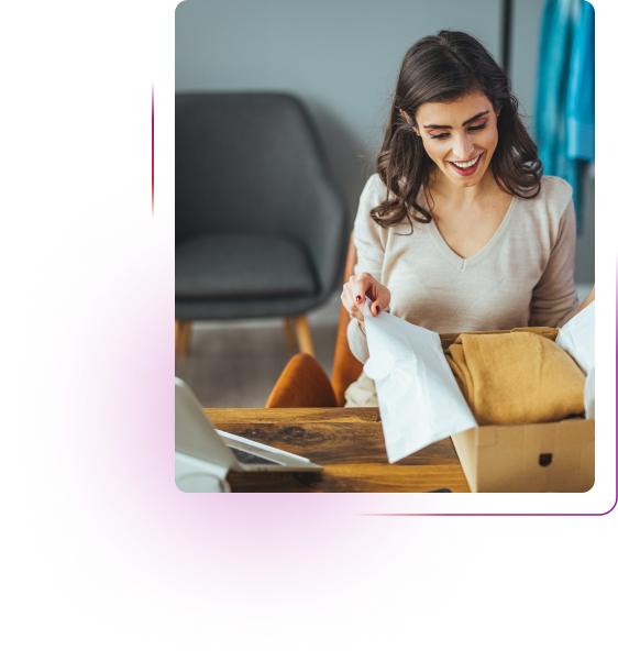 Woman opening a box
