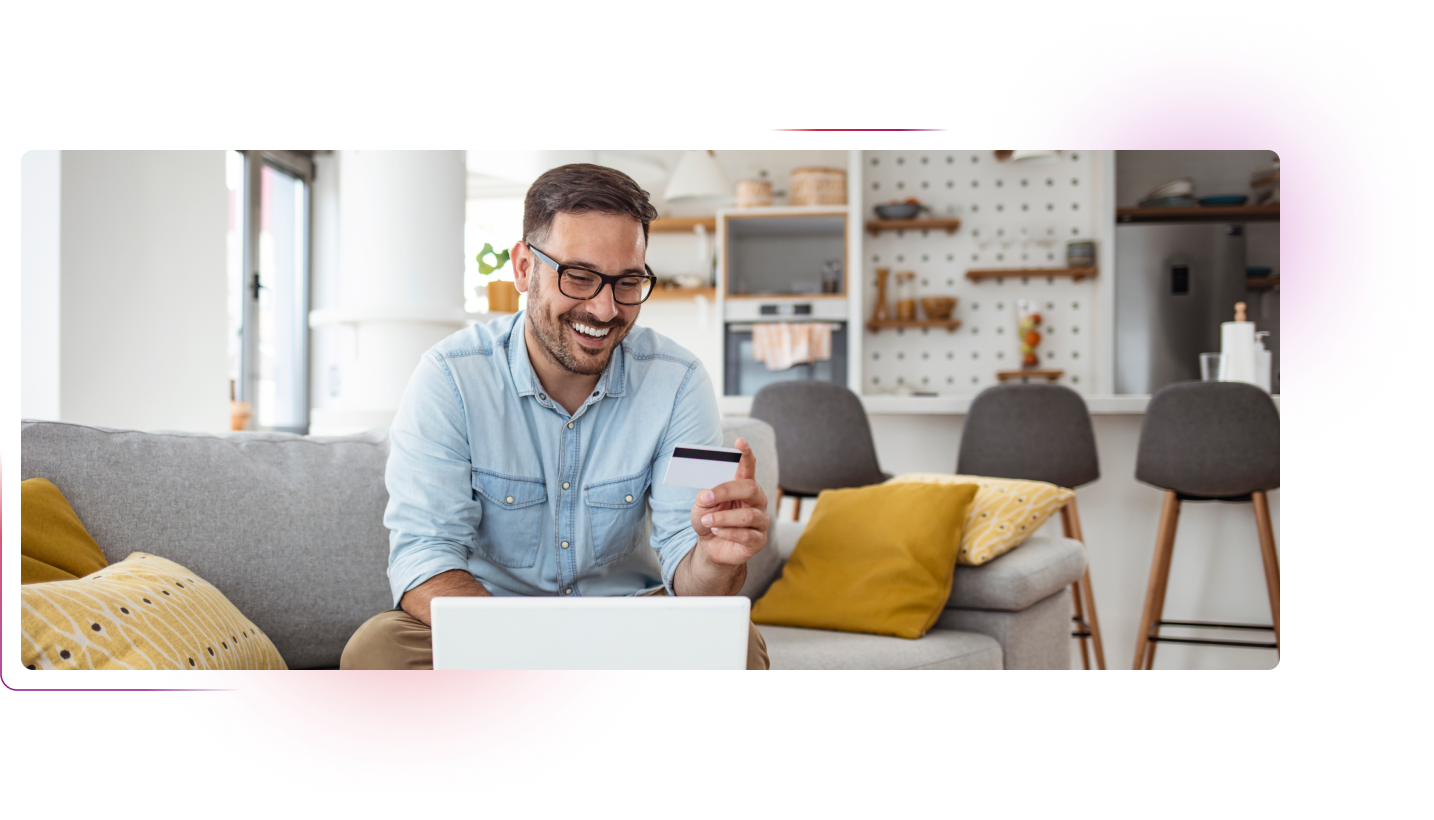 Man looking at card details