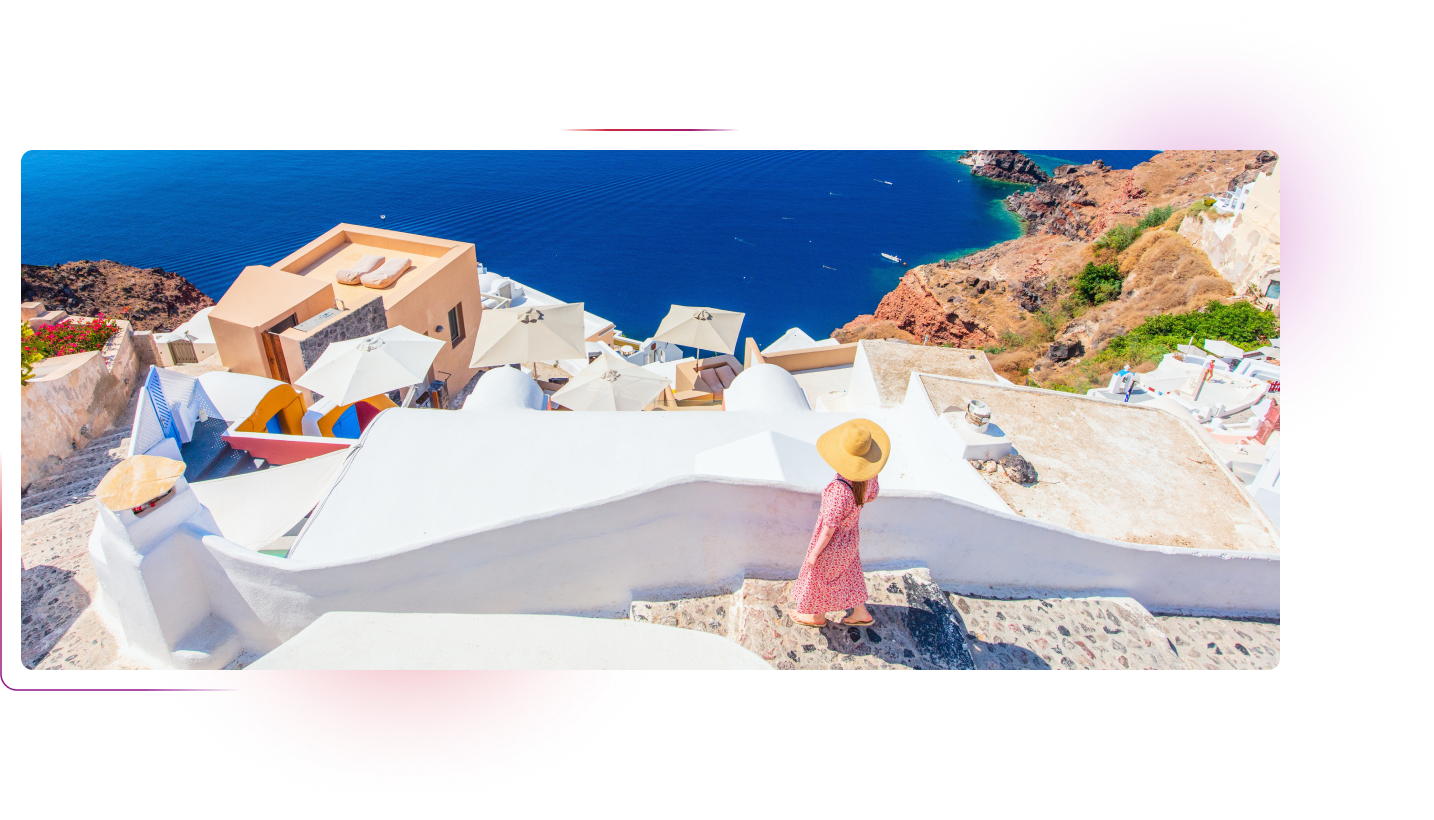 Picturesque seaview with woman on the stairs