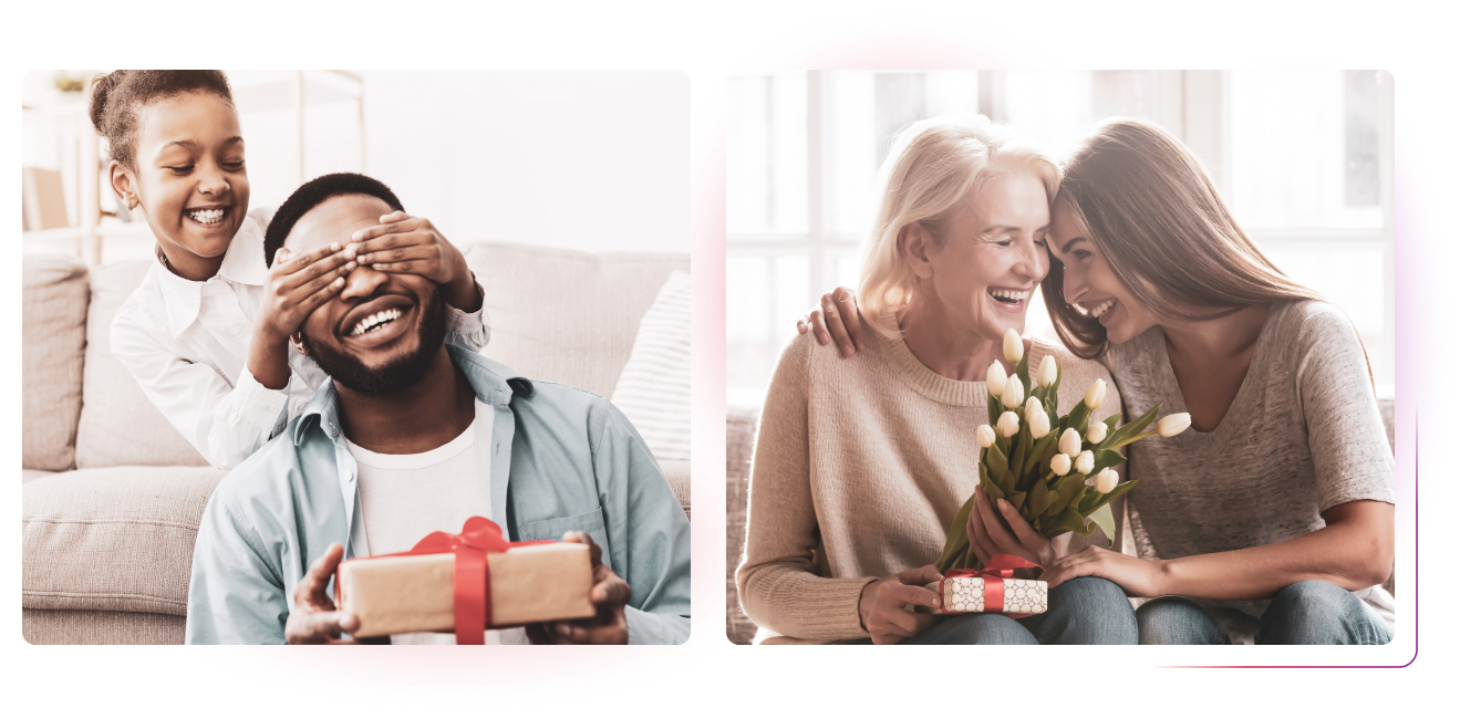 Man with gift and women with flowers