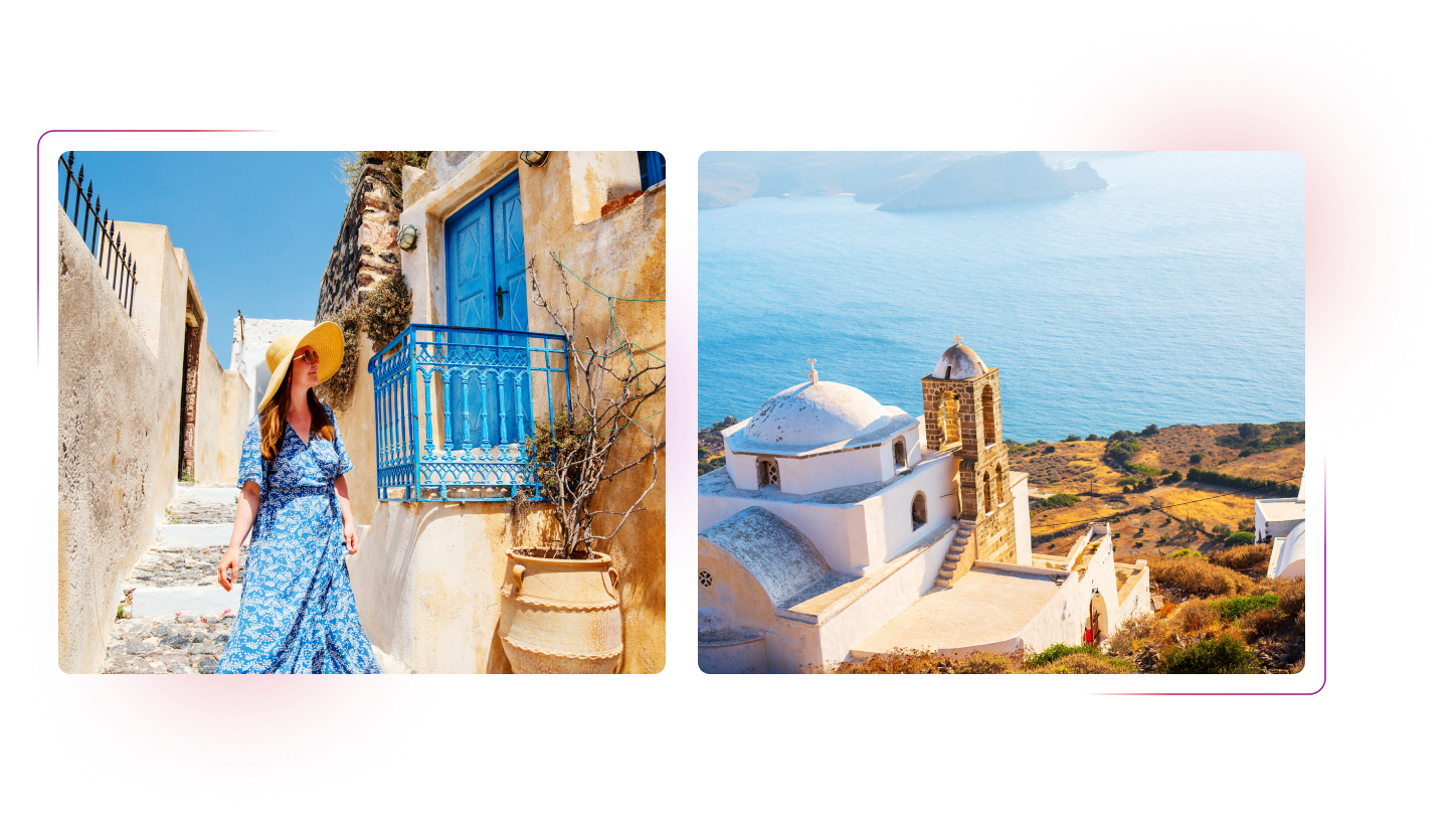 Woman on the stairs and a picturesque seaview