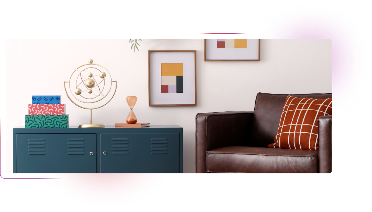 Designer furniture and bright paintings