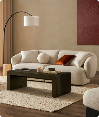 Cream-colored sofa in a living room