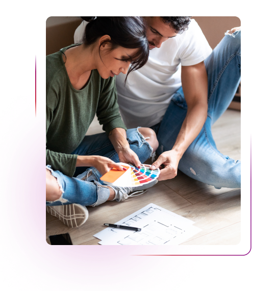 Couple selecting colours from the palette