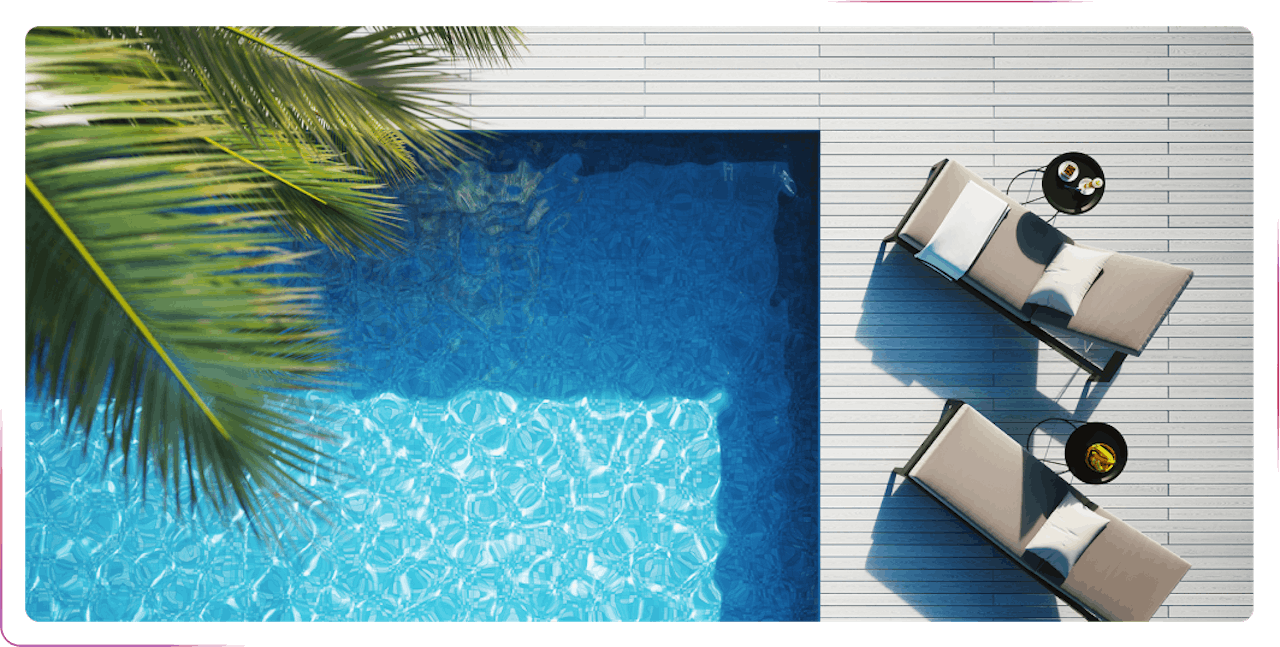 View on the sunbed and pool