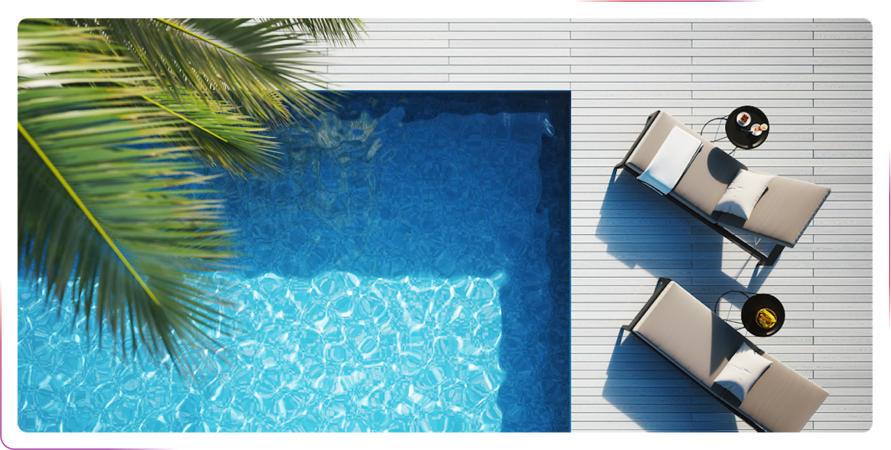 View on the sunbed and pool
