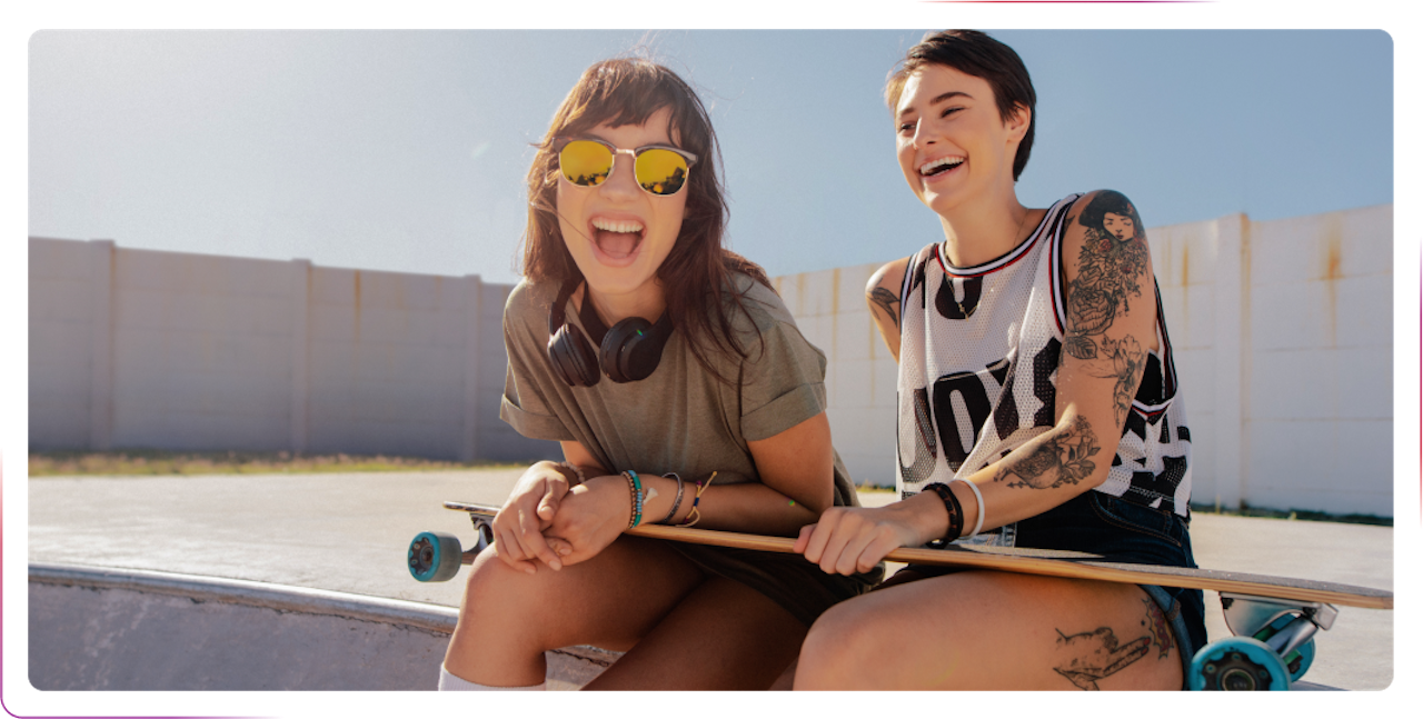 two young girls laughing