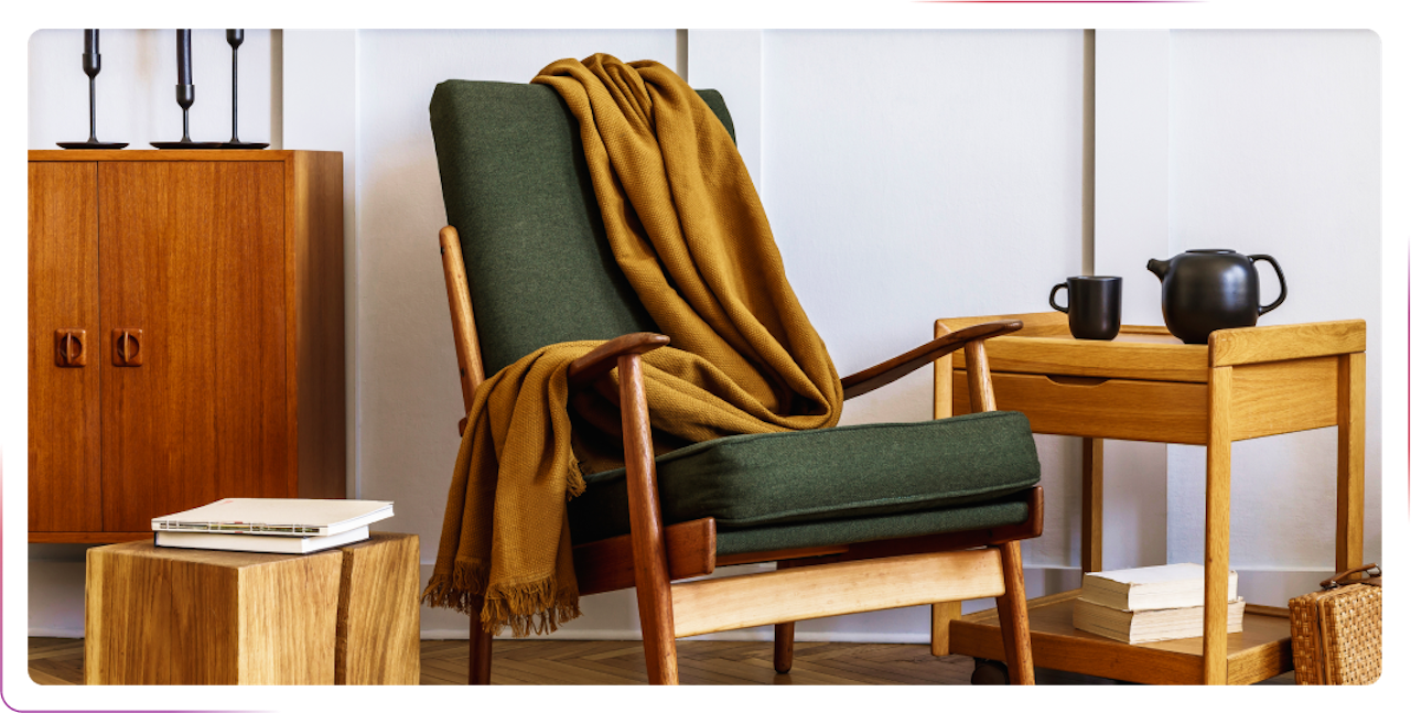 photo of the chair with a blanket