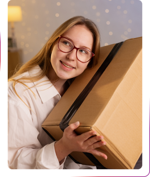 young girl holding a box
