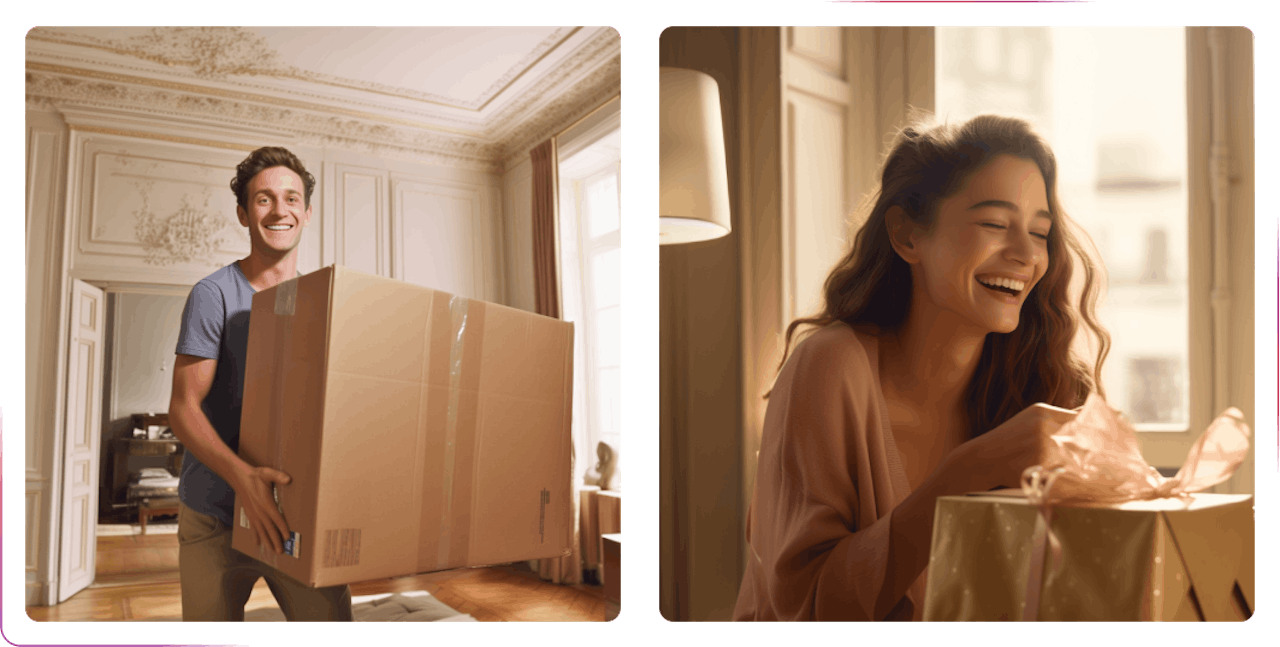 young guy holding box and girl laughing open a gift
