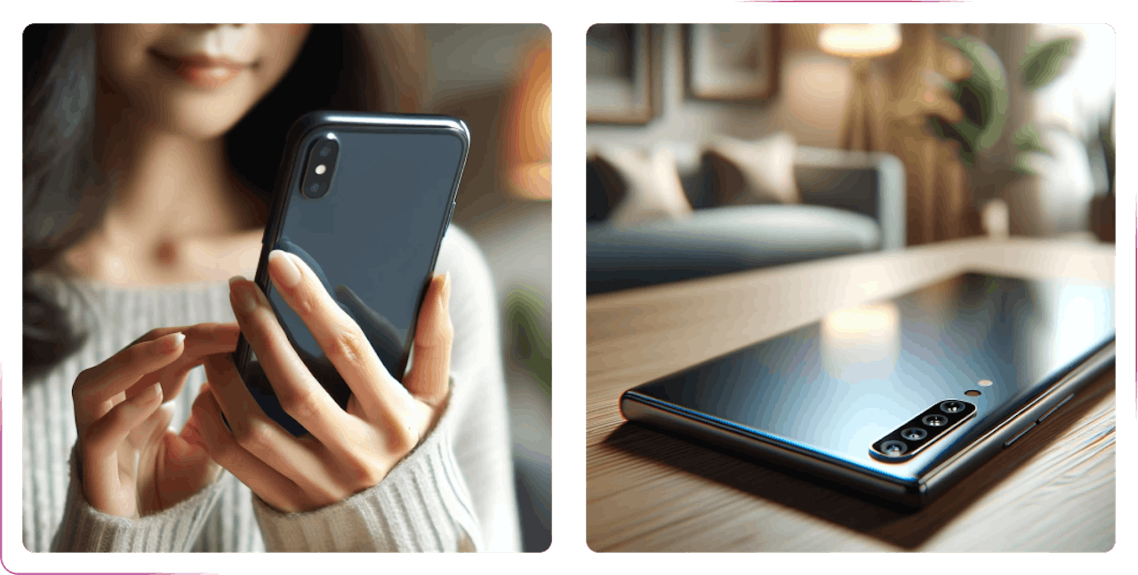 girl using a phone and view of the phone