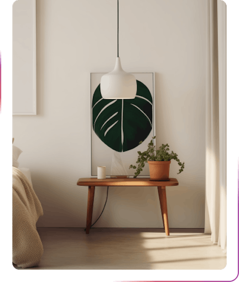 view on a table with a poster