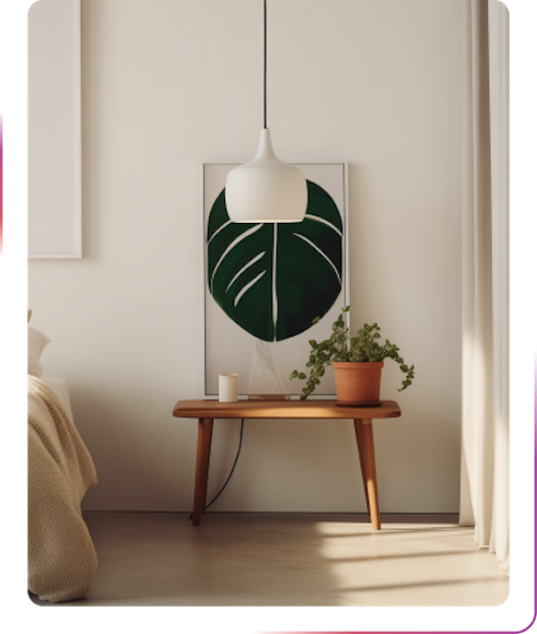 view on a table with a poster