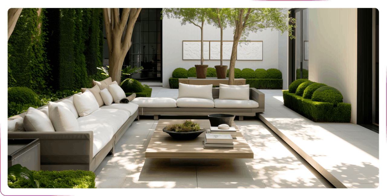 view on the sofa and table in the garden