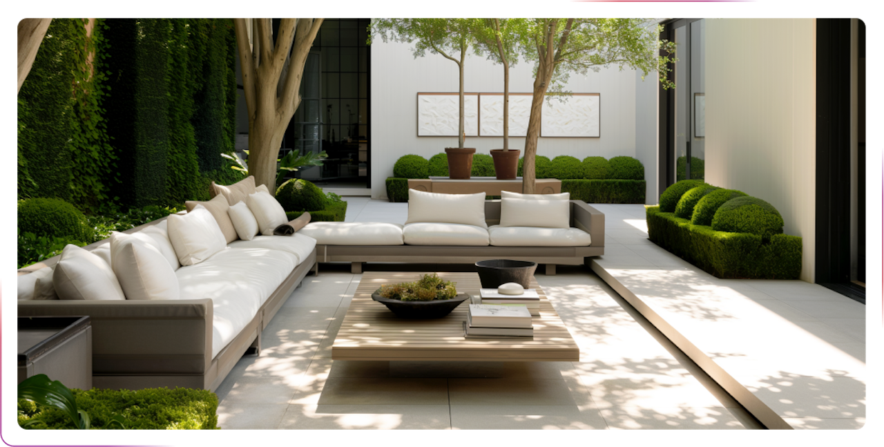 view on the sofa and table in the garden