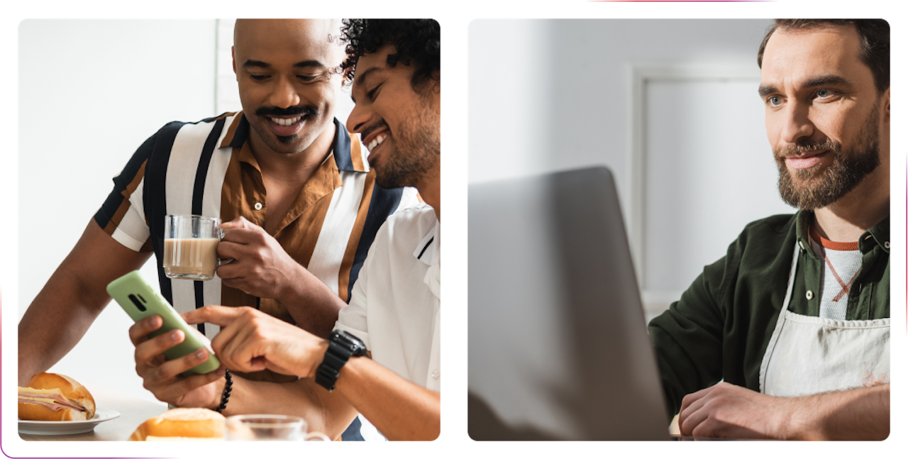 young men smiling using phone and a guy working using laptop