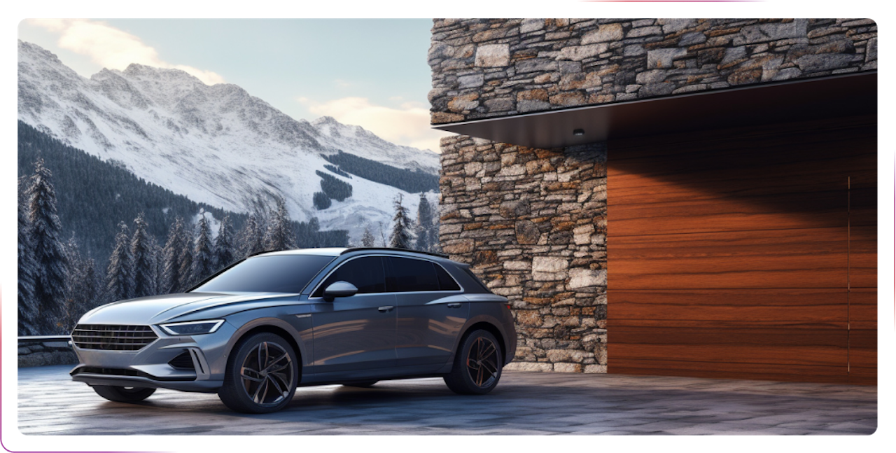 a car next to the mountains