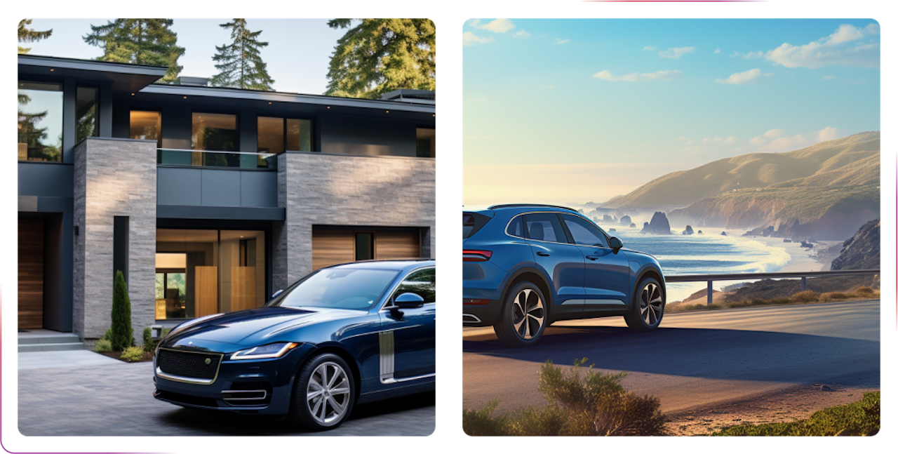 a car standing next to the house and seaside