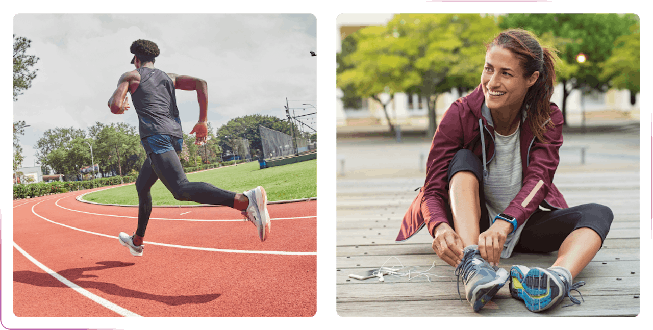 young guy running and girl sitting on the floor