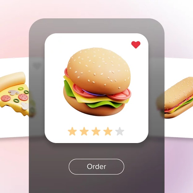 Illustration of burger, pizza slice, and sandwiches