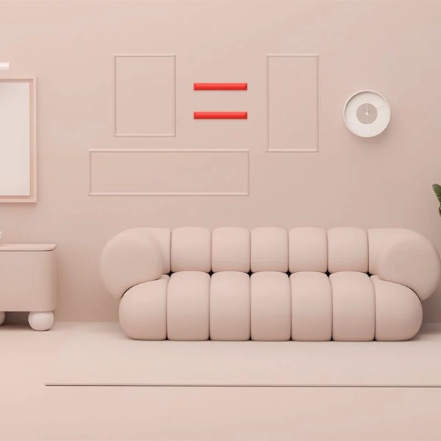 room with sofa and flowers