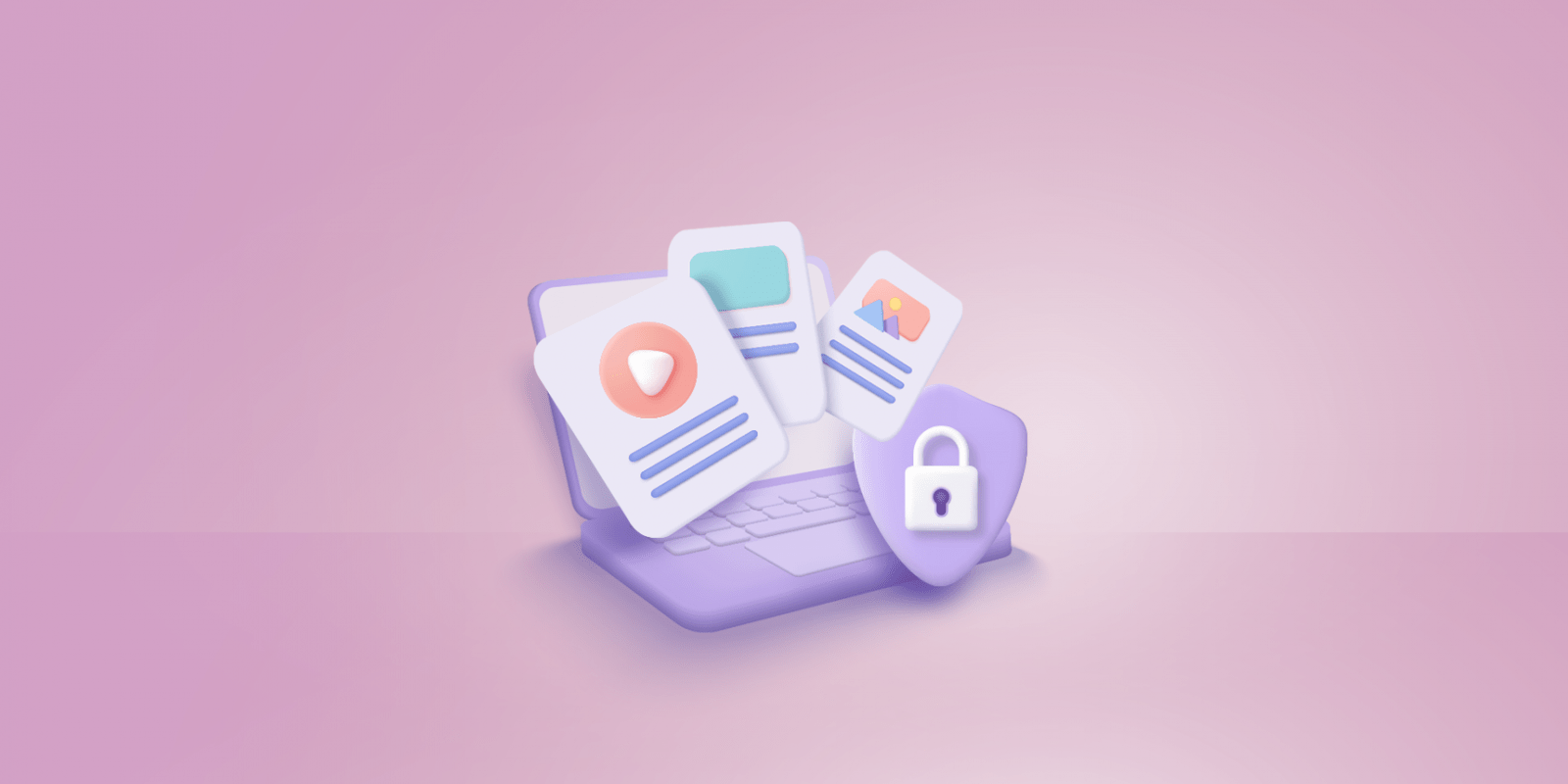 Lock, video and message icons on the computer mockup