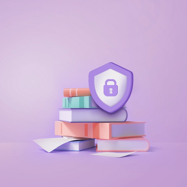 Protective shield on the books symbolizing brand safety