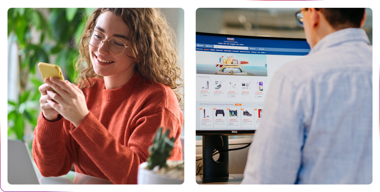 girl using smartphone and smiling boy using laptop