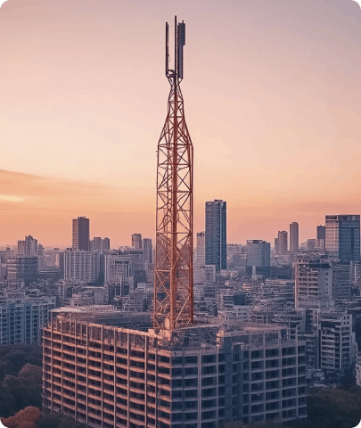 a buidling with a metalic tower
