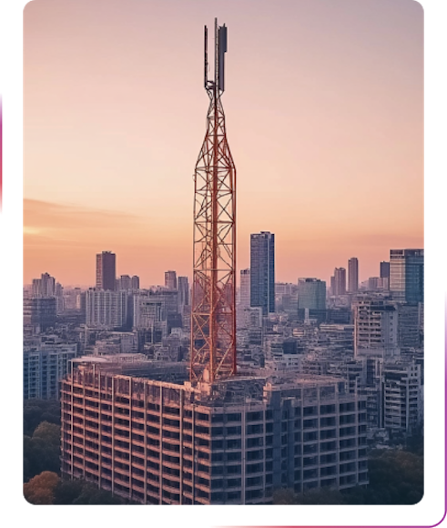 High building with a metal tower