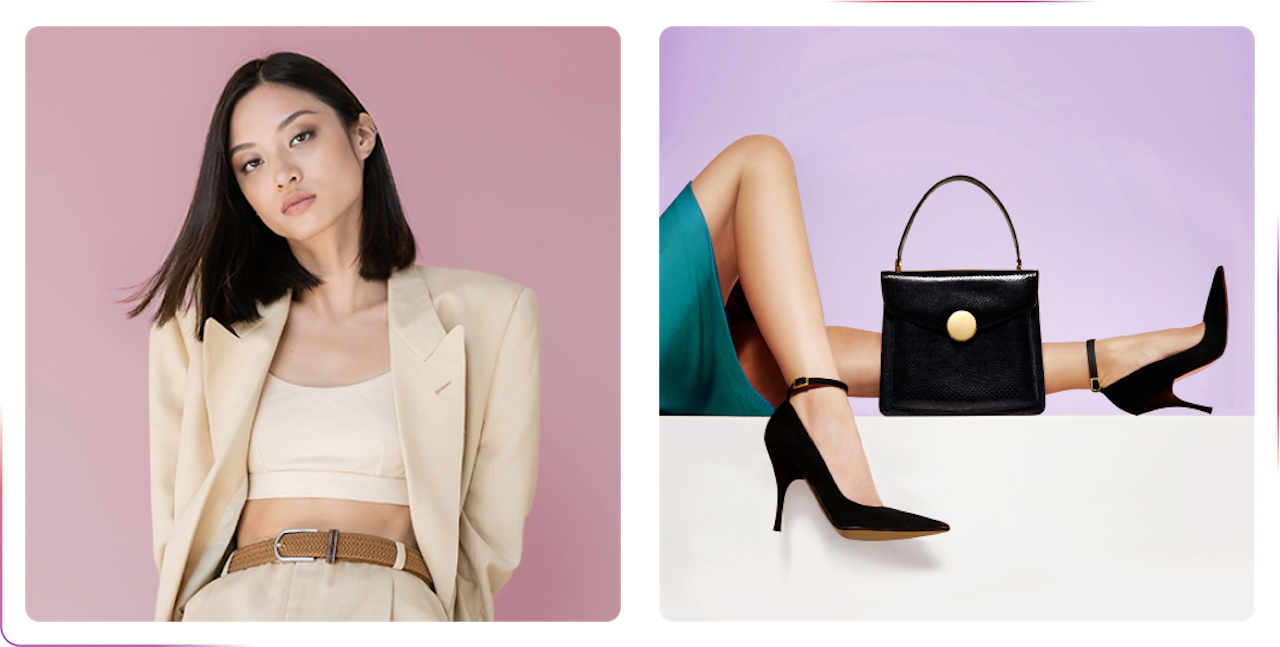young fashion girl and black high heels with hand bag