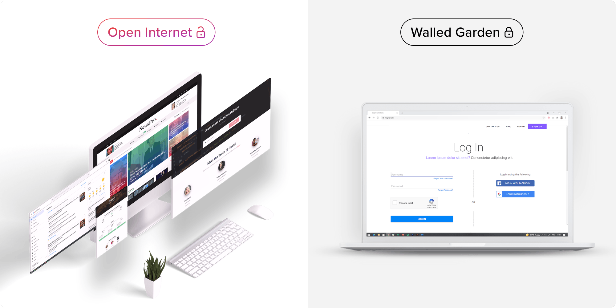 Infographic illustrating Open Internet vs Walled Gardens