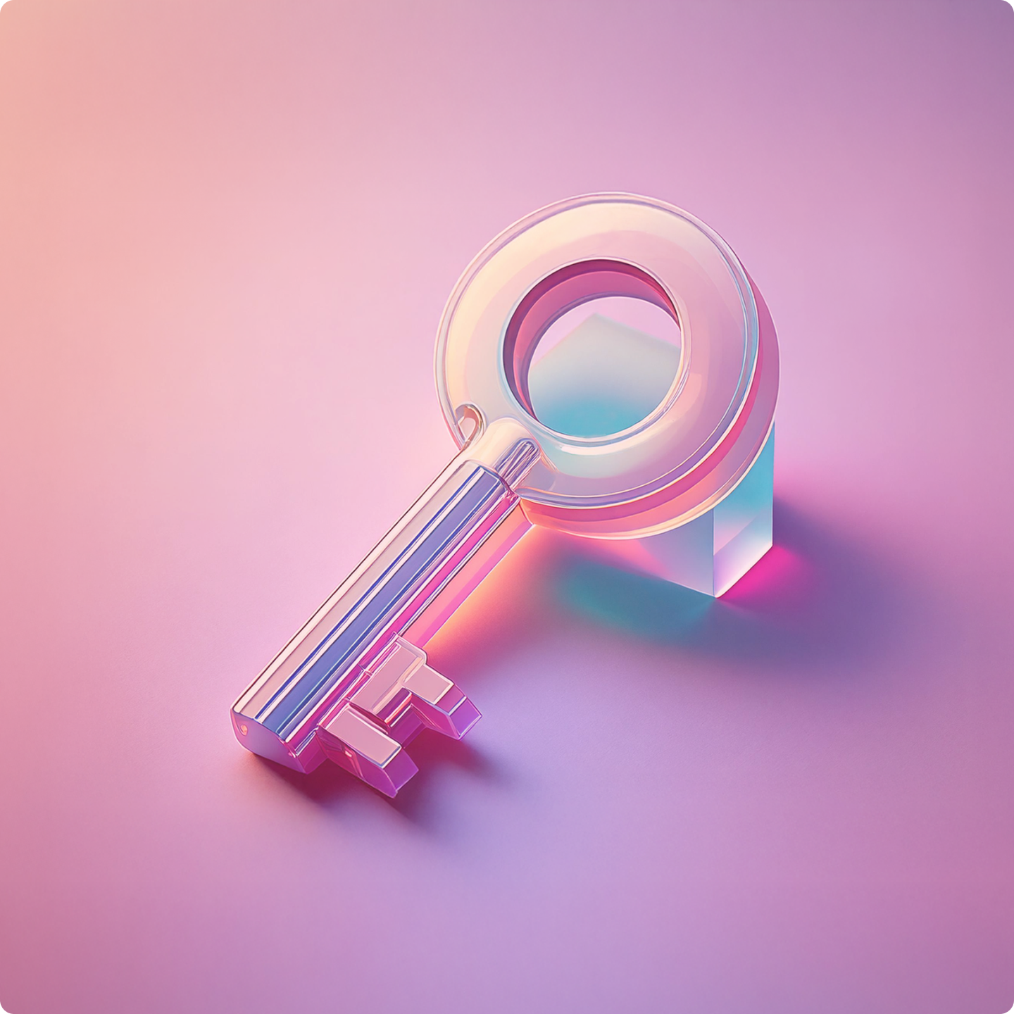 glass key on a pink background