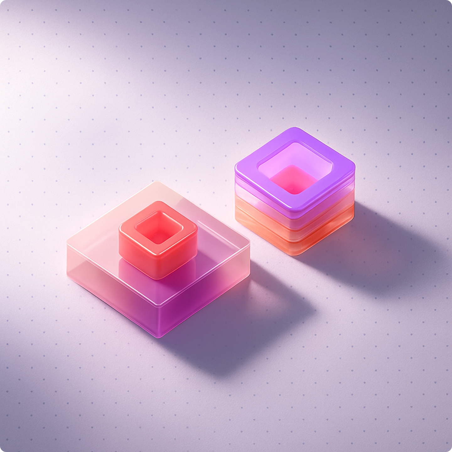 3D Render of Nested Translucent Cubes in Warm and Cool Gradients