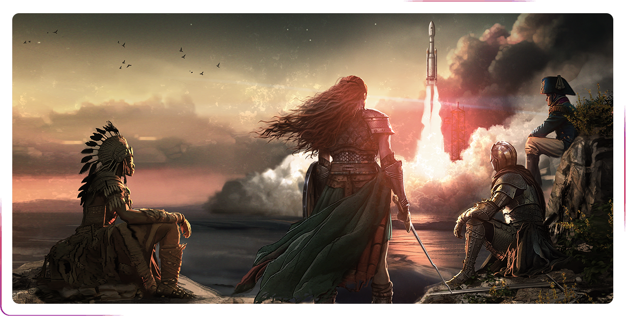 historical figures watching a rocket launch