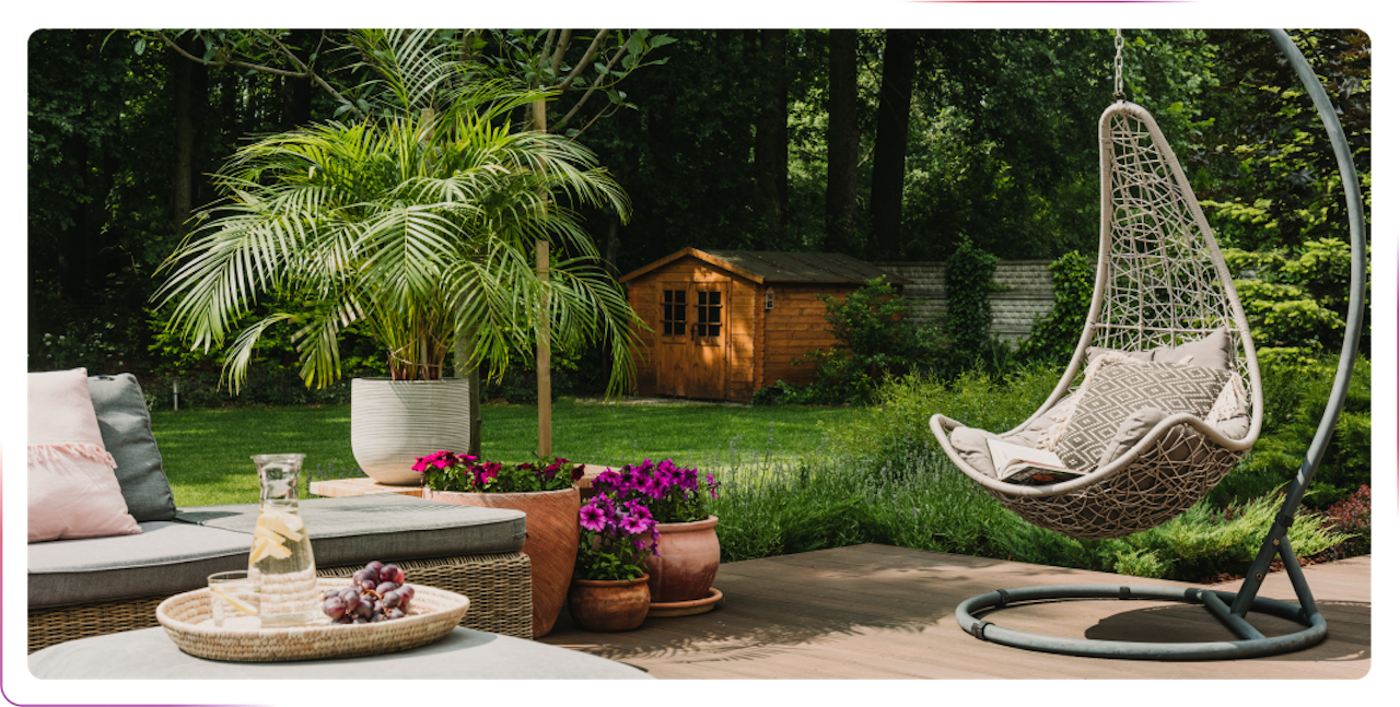 cosy terrace with nice chair and flowers