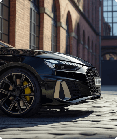 front of a black car