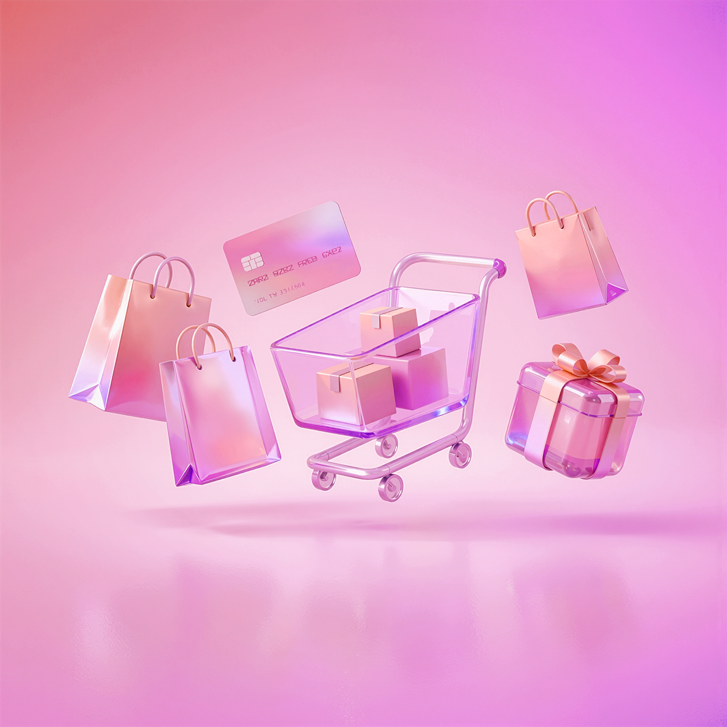 shopping bags, gifts and trolley