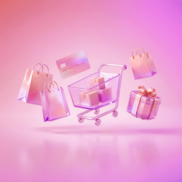 shopping bags, gifts and trolley